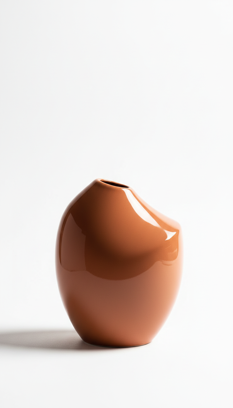 Asimetrik Estetik Parlak Vazo - Kiremit