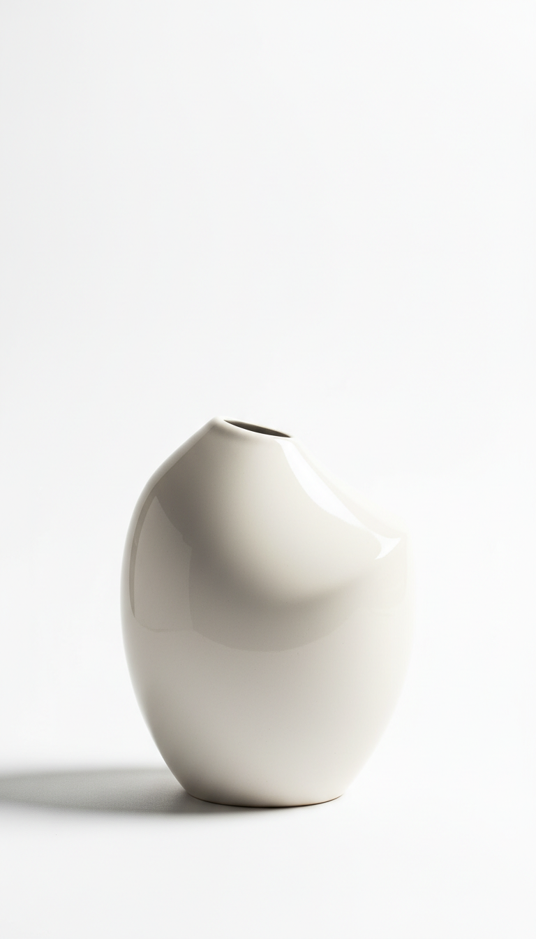 Asimetrik Estetik Parlak Vazo - Kırık Beyaz